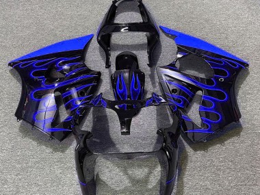 Gloss Black & Blue Flame Kawasaki ZX6R Fairings 2000-2002 Outlets