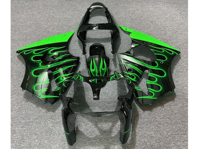 Gloss Black & Green Flame Kawasaki ZX6R Fairings 2000-2002 Outlets Gloss Black & Green Flame Kawasaki ZX6R Fairings 2000-2002 Outlets