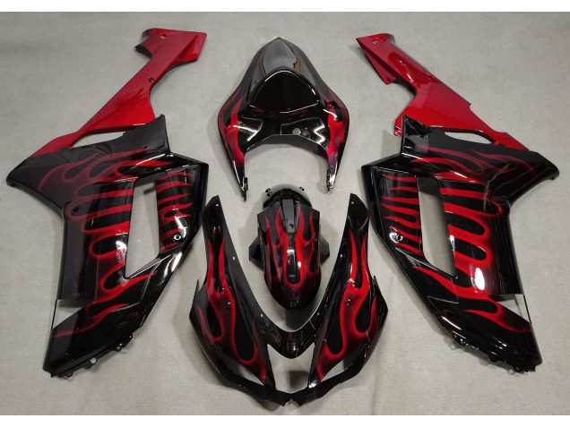 Gloss Black & Red Flame Kawasaki ZX6R Fairings 2007-2008 Outlets Gloss Black & Red Flame Kawasaki ZX6R Fairings 2007-2008 Outlets