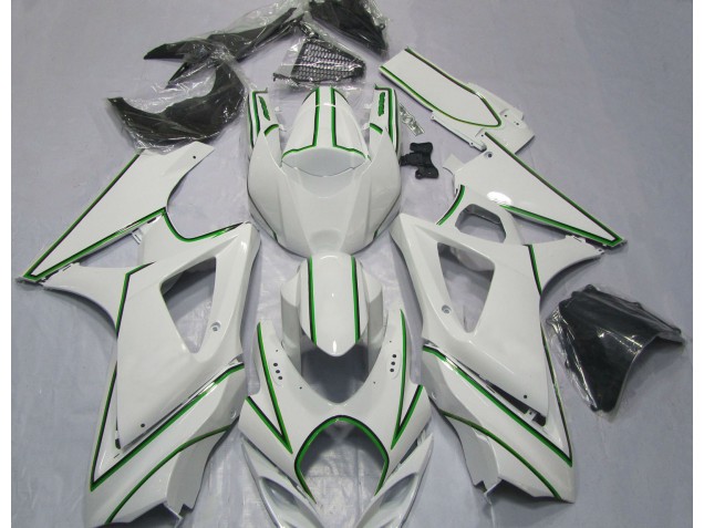Gloss White Green Pin Stripe Suzuki GSXR 1000 Fairings 2007-2008 Outlets Gloss White Green Pin Stripe Suzuki GSXR 1000 Fairings 2007-2008 Outlets