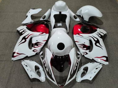 Gloss White & Red Flame Suzuki GSXR 1300 Fairings 2008-2019 Outlets
