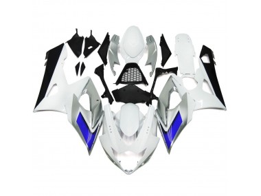 Gloss White Style with Silver Hints and Blue Suzuki GSXR 1000 Fairings 2005-2006 Outlets