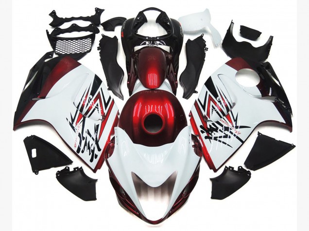 Gloss White with Deep Red Custom Suzuki GSXR 1300 Fairings 2008-2019 Outlets