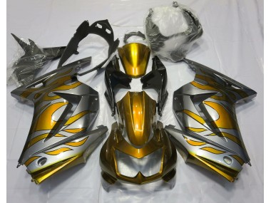 Gold and Silver Flame Kawasaki Ninja 250 Fairings 2008-2013 Outlets