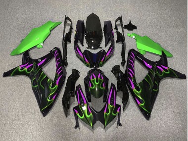 Green and Magenta Flame Suzuki GSXR 600-750 Fairings 2008-2010 Outlets