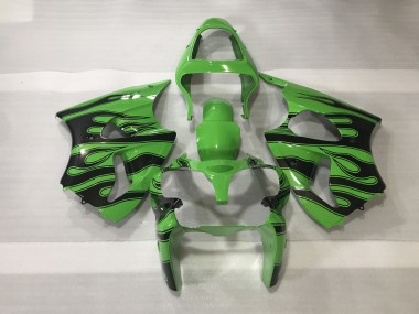Green & Black Flame Kawasaki ZX6R Fairings 2000-2002 Outlets