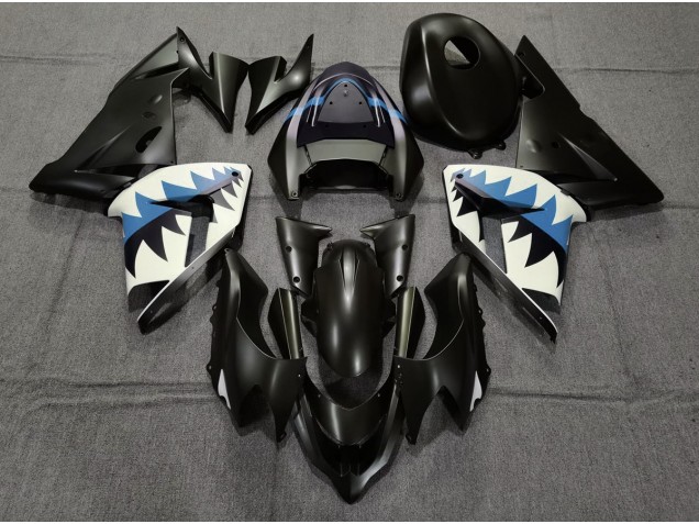 Matte Black and Light Blue Shark Kawasaki ZX10R Fairings 2004-2005 Outlets Matte Black and Light Blue Shark Kawasaki ZX10R Fairings 2004-2005 Outlets