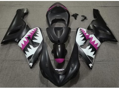 Matte Black and Pink Shark Kawasaki ZX6R Fairings 2005-2006 Outlets