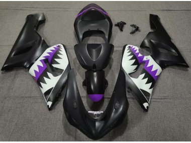 Matte Black and Purple Shark Kawasaki ZX6R Fairings 2005-2006 Outlets
