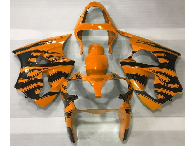 Orange & Black Flame Kawasaki ZX6R Fairings 2000-2002 Outlets Orange & Black Flame Kawasaki ZX6R Fairings 2000-2002 Outlets