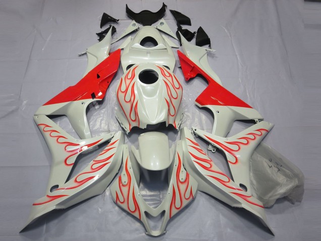 Red Flame on White Honda CBR600RR Fairings 2007-2008 Outlets Red Flame on White Honda CBR600RR Fairings 2007-2008 Outlets