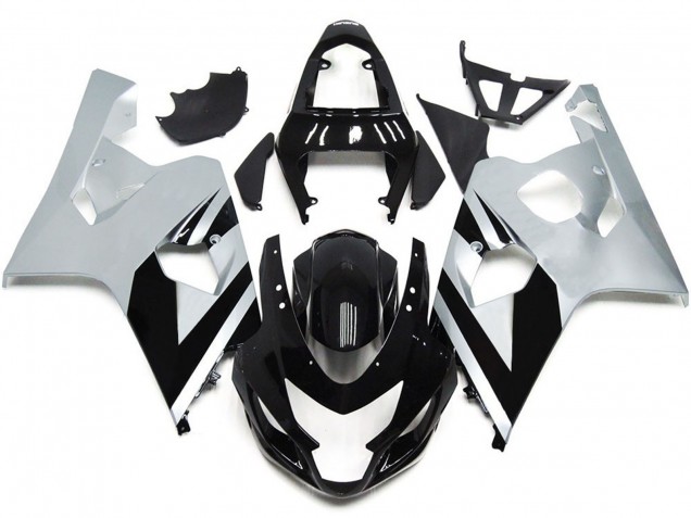 Silver and Black Gloss OEM Style Suzuki GSXR 600-750 Fairings 2004-2005 Outlets Silver and Black Gloss OEM Style Suzuki GSXR 600-750 Fairings 2004-2005 Outlets