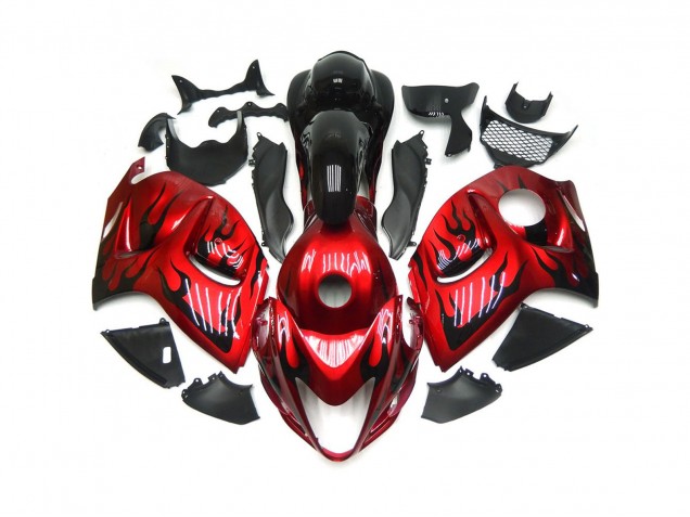 Vibrant Red with Black Flames Suzuki GSXR 1300 Fairings 2008-2019 Outlets Vibrant Red with Black Flames Suzuki GSXR 1300 Fairings 2008-2019 Outlets