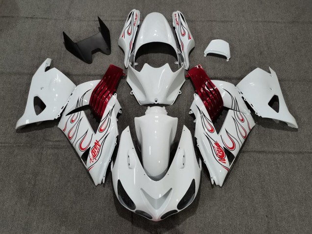 White Red Flame Kawasaki ZX14R Fairings 2006-2011 Outlets White Red Flame Kawasaki ZX14R Fairings 2006-2011 Outlets